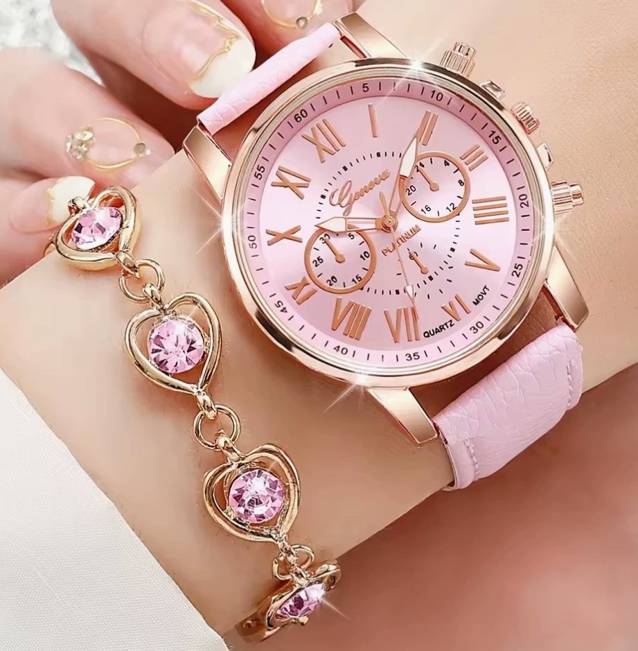 5pc Women's Watch set Ring Necklace Earrings Bracelet Set Fashion Wristwatch Female Casual Ladies girl watch Local fast delivery