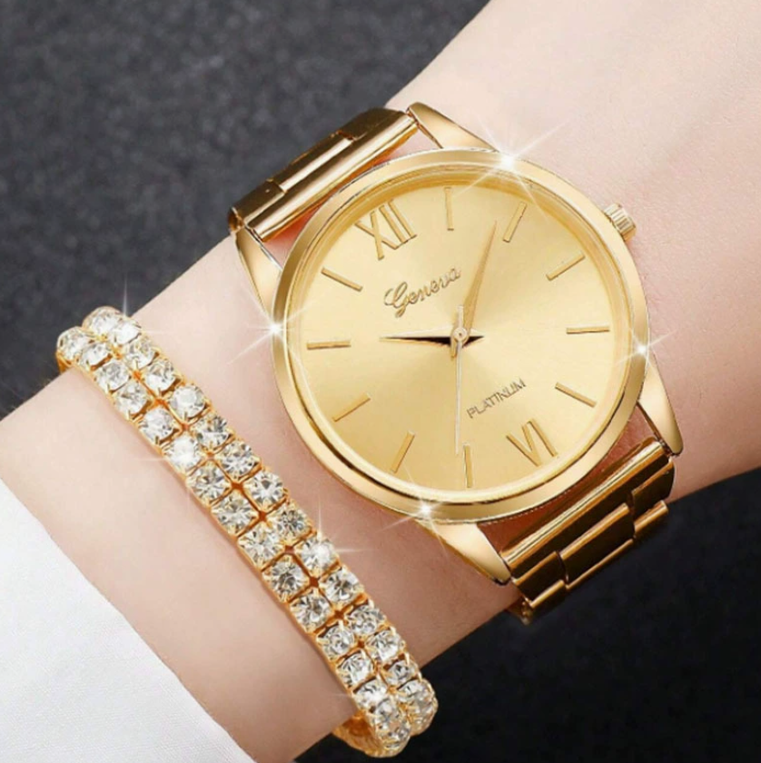 5pc Women  Watch Ring Necklace Earrings Bracelet Set Fashion Wristwatch Female Casual Ladies girl watch set Local fast delivery