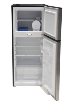 MIKA Fridge 138L 2 Door Top Mount Freezer Defrost (Direct Cool) Inox Line Brush MRDCD138XLB CFC FREE