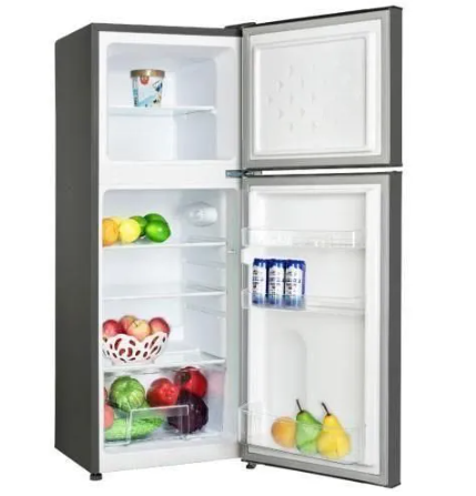MIKA Fridge 138L 2 Door Top Mount Freezer Defrost (Direct Cool) Inox Line Brush MRDCD138XLB CFC FREE