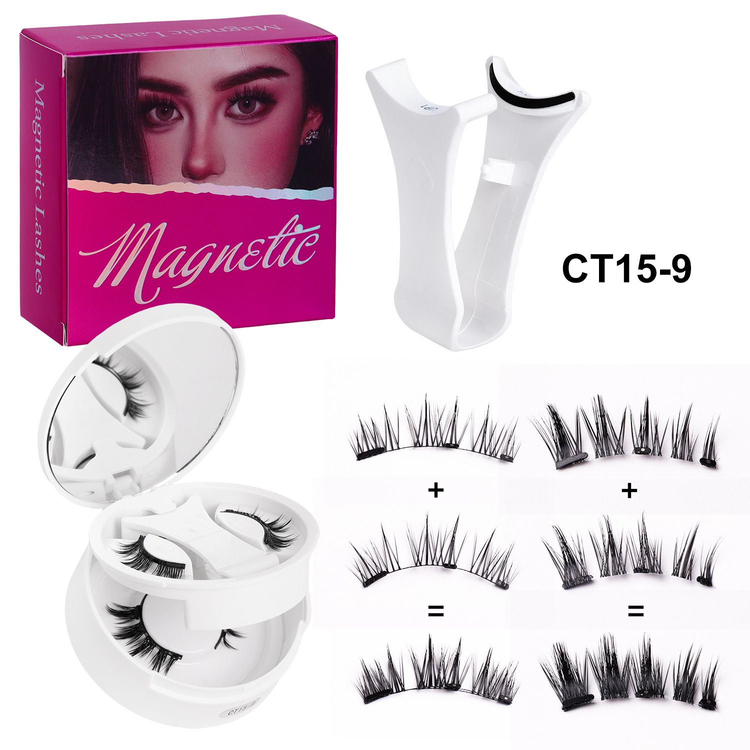 Kenya Magnetic Eyelashes Kit - 3 Pairs Reusable Cluster Lash Set with Precision Applicator Tool, No Glue Needed Natural Fluffy False Lashes for Daily Party Wedding Makeup, Super Soft & Durable Eye Las
