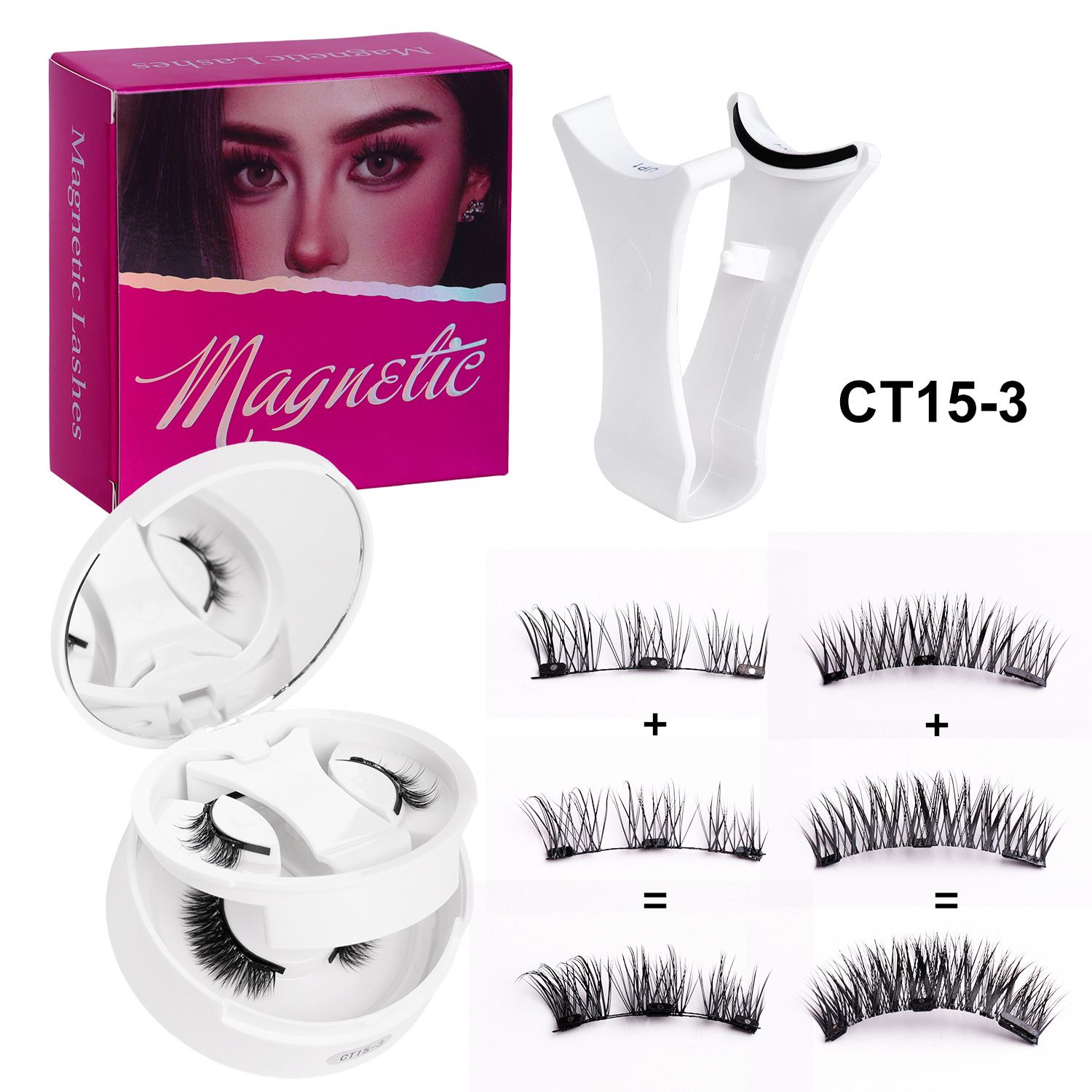 Kenya Magnetic Eyelashes Kit - 3 Pairs Reusable Cluster Lash Set with Precision Applicator Tool, No Glue Needed Natural Fluffy False Lashes for Daily Party Wedding Makeup, Super Soft & Durable Eye Las