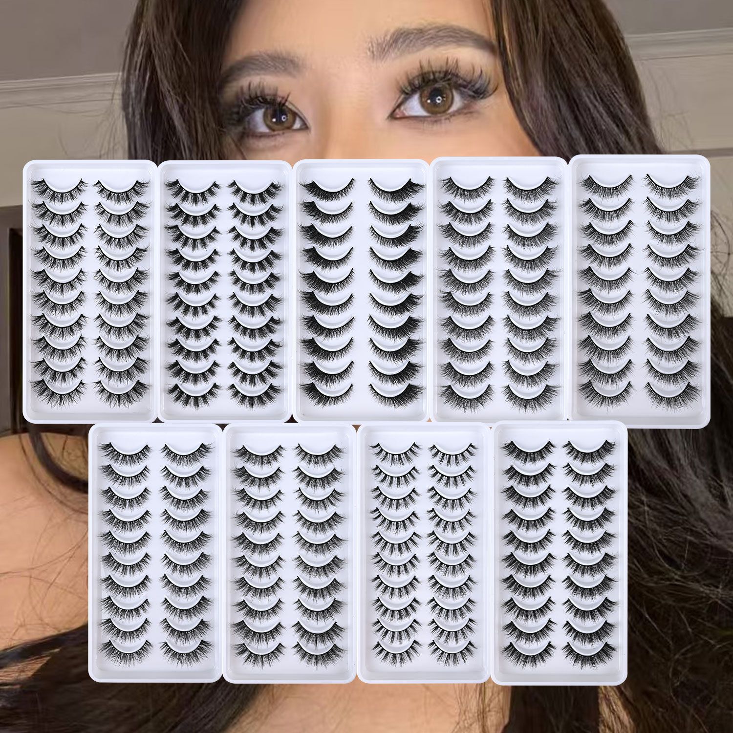 10 Pairs Cat Eye Lashes | Natural Lengthening Effect | Fluffy & Volumized | Easy to Apply | Long-Lasting | Ideal for African Women Makeup | Affordable & Reusable | Bulk Orders Welcome