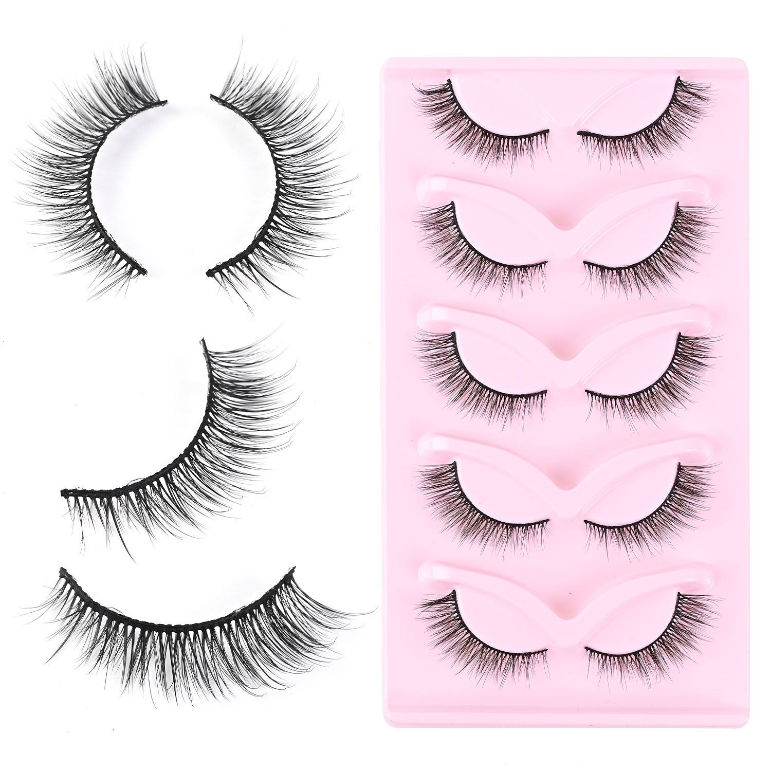 5 Pairs Light Fox Eye Lashes | Natural Lengthening Effect | Fluffy & Volumized | Easy to Apply | Long-Lasting | Ideal for African Women Makeup | Affordable & Reusable | Bulk Orders Welcome