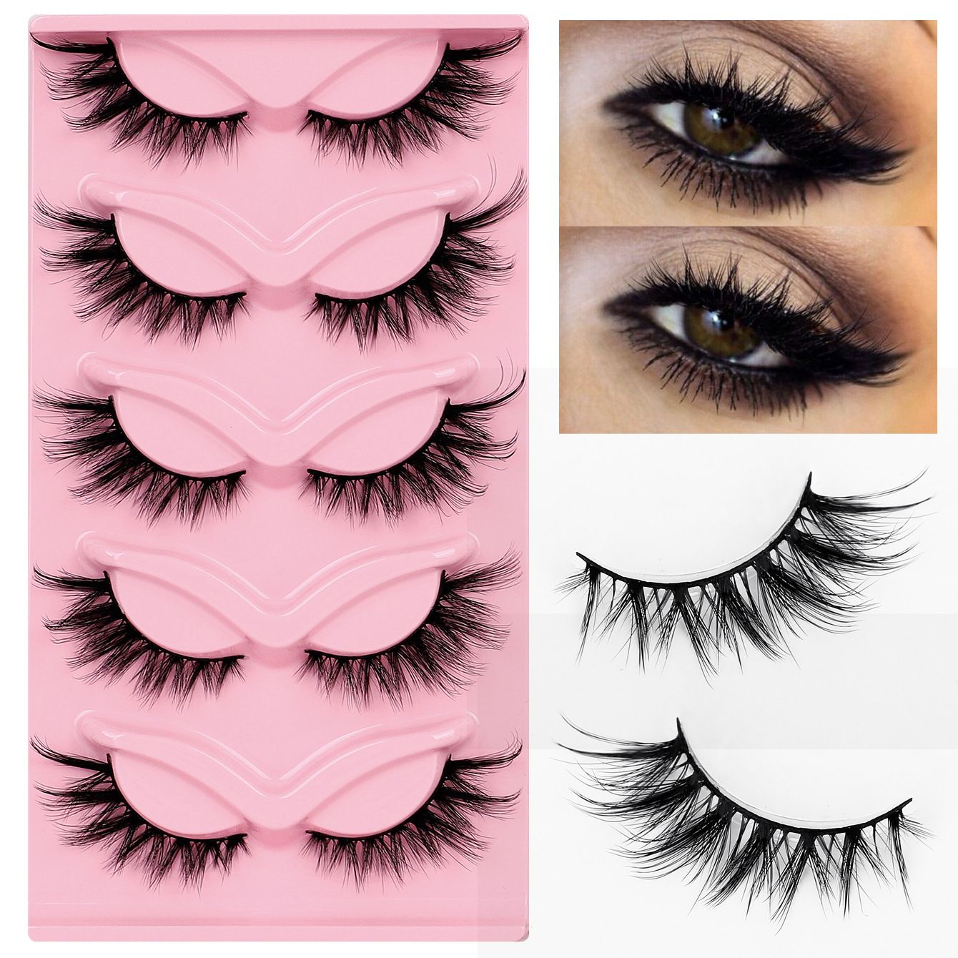 Fox Eye Glue-On Lashes 3D Volumized Curly Look  Hard Band for Stage & Daily Wear  Easy to Apply & Reusable Long-Lasting All Day Ideal for African Women Makeup  lashes,cluster lash set