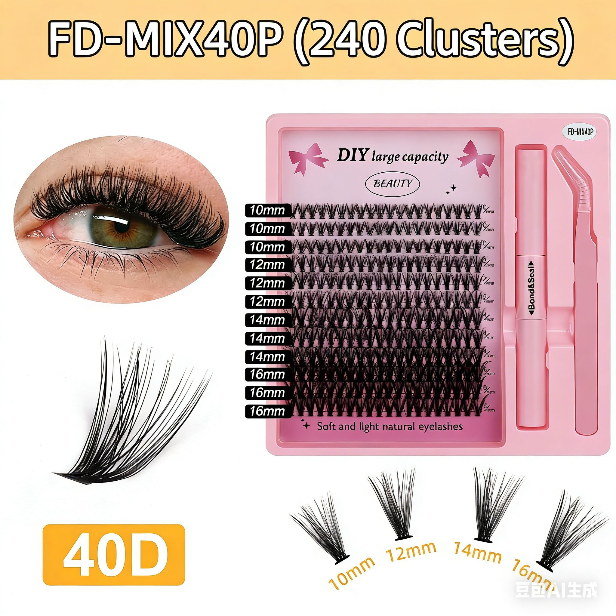 280 Clusters DIY Individual Cluster Lashes, 30D+40D Mixed 9-16mm False Eyelashes, Reusable Natural Look Eyelash Extensions with Tweezers, Soft & Lightweight, Easy to Apply at Home, Perfect for Daily
