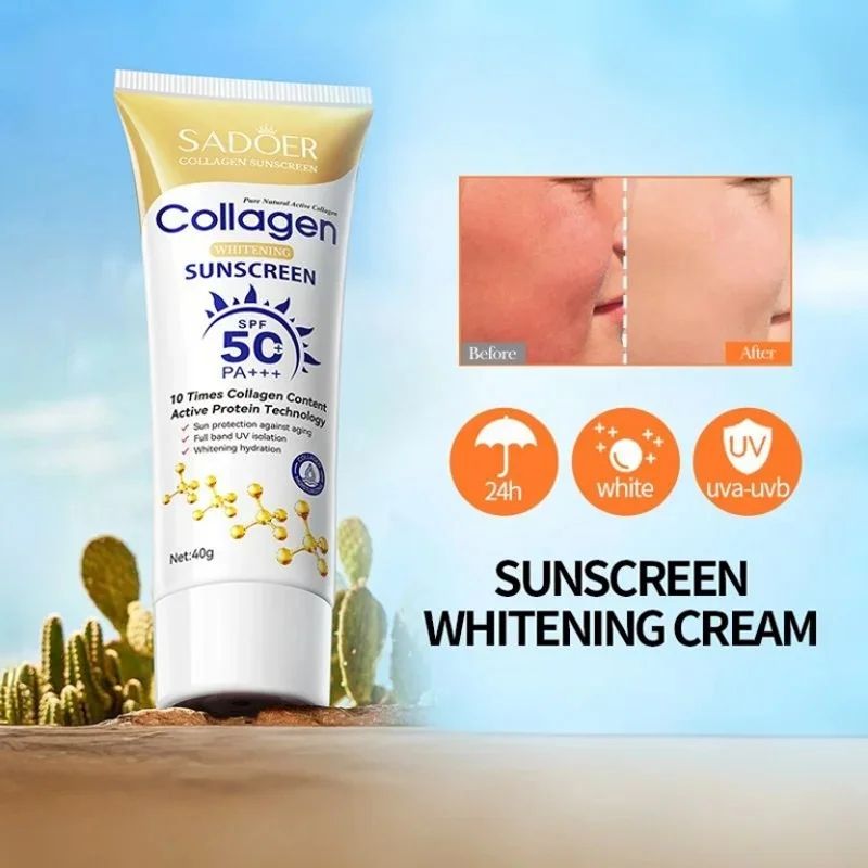 SADOER SPF50+ Sunscreen Collagen SkinCare Set pa+++ for African Skin UVA/UVB Protection Non-Greasy Sunblock 14Hours Waterproof Water Resistant Prevents Dark Spot Sunburn Travel-Size Portable Sunscreen