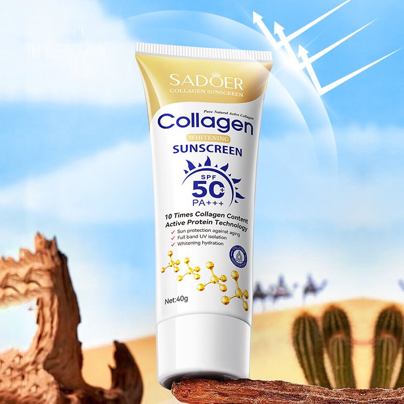 SADOER SPF50+ Sunscreen Collagen SkinCare Set pa+++ for African Skin UVA/UVB Protection Non-Greasy Sunblock 14Hours Waterproof Water Resistant Prevents Dark Spot Sunburn Travel-Size Portable Sunscreen