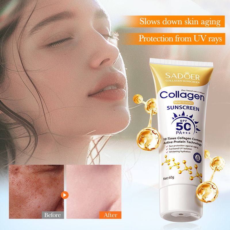 SADOER SPF50+ Sunscreen Collagen SkinCare Set pa+++ for African Skin UVA/UVB Protection Non-Greasy Sunblock 14Hours Waterproof Water Resistant Prevents Dark Spot Sunburn Travel-Size Portable Sunscreen