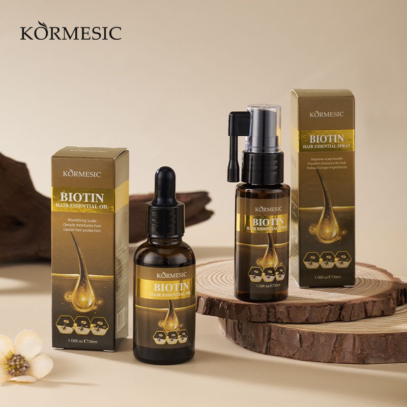KORMESIC 2-in-1 Biotin Hair Essential Spray Oil Natural Ginger Extract Moisturizing Hair Deep Nourishing Hair Adds Shine Biotin Leave-In Treatment Repair Hair Damage Smooth Frizz Detangle Heat Protect