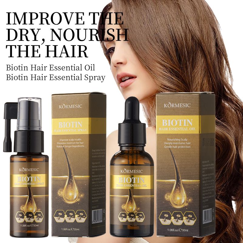 KORMESIC 2-in-1 Biotin Hair Essential Spray Oil Natural Ginger Extract Moisturizing Hair Deep Nourishing Hair Adds Shine Biotin Leave-In Treatment Repair Hair Damage Smooth Frizz Detangle Heat Protect