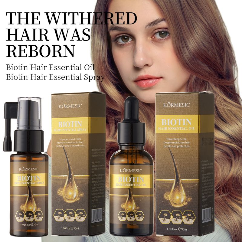 KORMESIC 2-in-1 Biotin Hair Essential Spray Oil Natural Ginger Extract Moisturizing Hair Deep Nourishing Hair Adds Shine Biotin Leave-In Treatment Repair Hair Damage Smooth Frizz Detangle Heat Protect