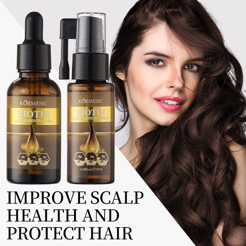 KORMESIC 2-in-1 Biotin Hair Essential Spray Oil Natural Ginger Extract Moisturizing Hair Deep Nourishing Hair Adds Shine Biotin Leave-In Treatment Repair Hair Damage Smooth Frizz Detangle Heat Protect