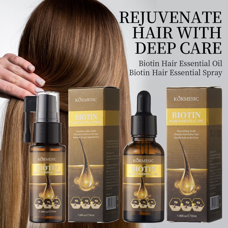 KORMESIC 2-in-1 Biotin Hair Essential Spray Oil Natural Ginger Extract Moisturizing Hair Deep Nourishing Hair Adds Shine Biotin Leave-In Treatment Repair Hair Damage Smooth Frizz Detangle Heat Protect