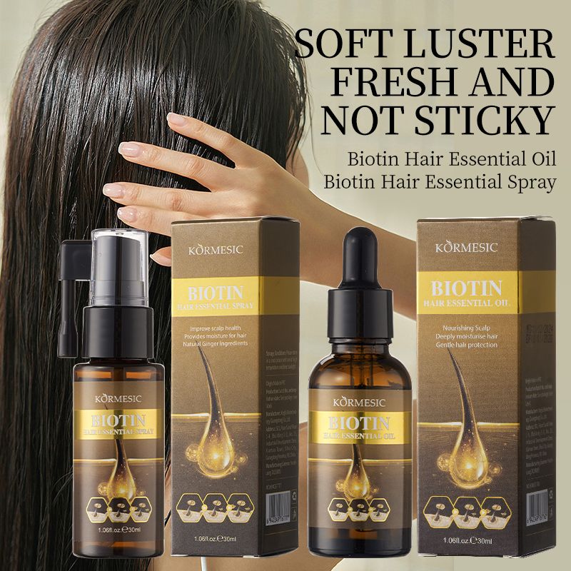 KORMESIC 2-in-1 Biotin Hair Essential Spray Oil Natural Ginger Extract Moisturizing Hair Deep Nourishing Hair Adds Shine Biotin Leave-In Treatment Repair Hair Damage Smooth Frizz Detangle Heat Protect