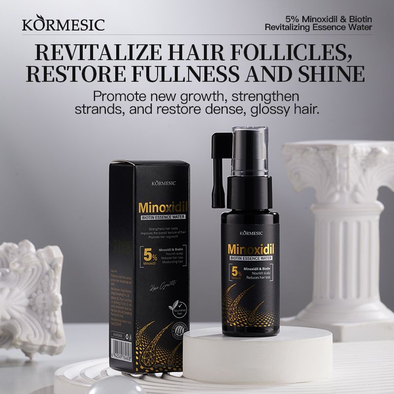 KORMESIC 5% Minoxidil & Biotin Hair Growth Serum Hair Regrowth Strengthen Hair Dual Action Anti Hair Loss Treatment Activates Hair Follicles for Thicker Stronger Hair Penetrating Fast Absorbing