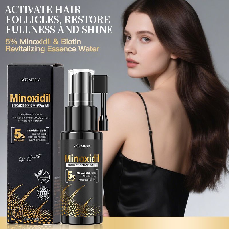 KORMESIC 5% Minoxidil & Biotin Hair Growth Serum Hair Regrowth Strengthen Hair Dual Action Anti Hair Loss Treatment Activates Hair Follicles for Thicker Stronger Hair Penetrating Fast Absorbing
