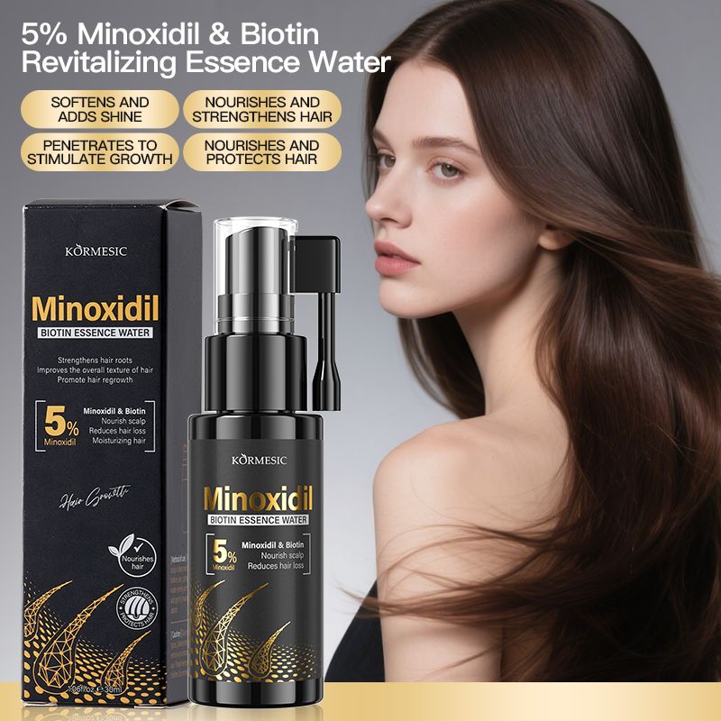 KORMESIC 5% Minoxidil & Biotin Hair Growth Serum Hair Regrowth Strengthen Hair Dual Action Anti Hair Loss Treatment Activates Hair Follicles for Thicker Stronger Hair Penetrating Fast Absorbing