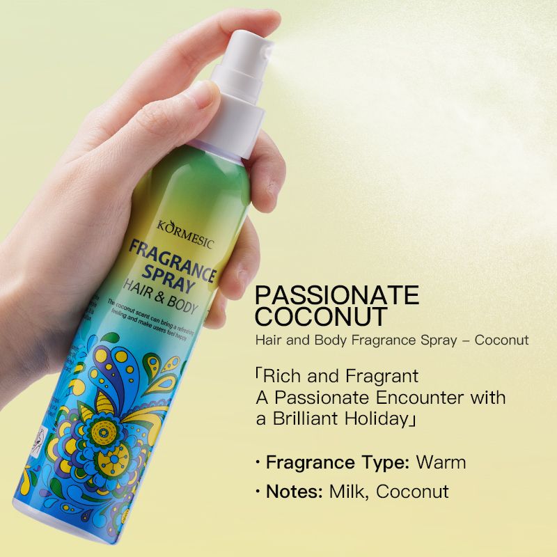 KORMESIC 2-in-1 Hair Body Fragrance Spray Long-Lasting Natural Scent Perfume Strong Fragrance Plant Extract Natural Extract Fresh Scent Body Mist Refreshing Coconut Milk Vanilla Milk All-Day Freshness