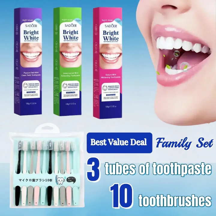 (13pcs Family Pack) SADOER Toothpastes & Toothbrushes Set Strong Teeth Fresh Breath Oral Care Kit Whitening Teeth Remove Yellow Teeth Plaque Removal Gum Care Healthy Gums Remove Teeth Stains