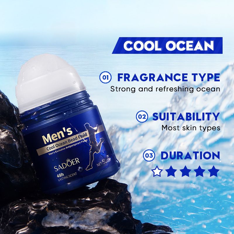 2pcs SADOER 2in1 men's perfume man deodorant stop sweating bead fluid- fresh cool sports perfume | cool ocean scent | oriental fragrance 48H long lasting anti sweat deodorizing refresh fragrant charm