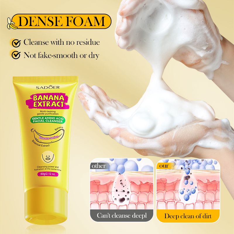 2pcs SADOR Banana Face Wash Facial Cleanser Foam Facial cleanser Foam Cleanser Skin Care Face Cleanser Amino Acid Brightening Oil Control Deep Pore Cleanser Sensitive Skin Ph Balanced Natural Skincare