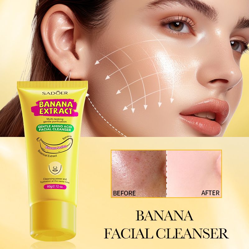 2pcs SADOR Banana Face Wash Facial Cleanser Foam Facial cleanser Foam Cleanser Skin Care Face Cleanser Amino Acid Brightening Oil Control Deep Pore Cleanser Sensitive Skin Ph Balanced Natural Skincare