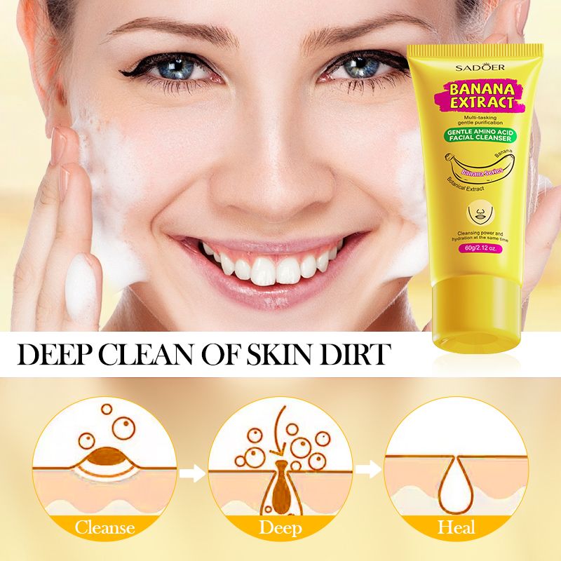 2pcs SADOR Banana Face Wash Facial Cleanser Foam Facial cleanser Foam Cleanser Skin Care Face Cleanser Amino Acid Brightening Oil Control Deep Pore Cleanser Sensitive Skin Ph Balanced Natural Skincare