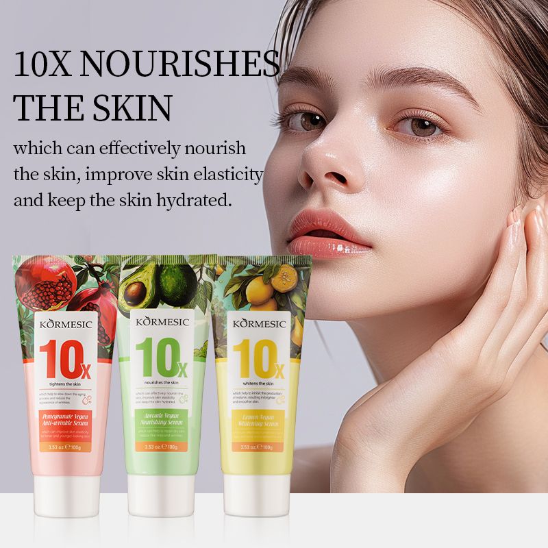 3pcs KORMESIC 10X Firm Moisturized Nourish Skin Care Set Pomegranate Avocado Lemon Serum Anti-Wrinkle Deep Hydration Whitening Essence Brightening Skincare Glowing Vitamin C Visible Repair 3*100g