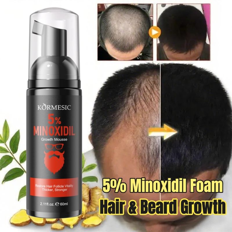KORMESIC 5% Minoxidil Hair Beard Growth Foam Hair Regrowth Treatment Anti Hair Loss Activates Follicles Thicker Hair Fills Thin Spot Faster Hair Growth Strengthen Hair Stronger Hair Penetrating