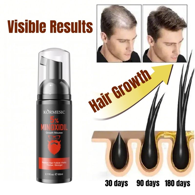KORMESIC 5% Minoxidil Hair Beard Growth Foam Hair Regrowth Treatment Anti Hair Loss Activates Follicles Thicker Hair Fills Thin Spot Faster Hair Growth Strengthen Hair Stronger Hair Penetrating