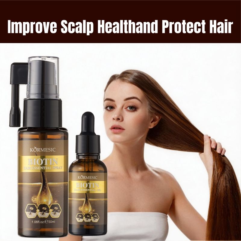 KORMESIC 2-in-1 Biotin Hair Essential Spray Oil Natural Ginger Extract Moisturizing Hair Deep Nourishing Hair Adds Shine Biotin Leave-In Treatment Repair Hair Damage Smooth Frizz Detangle Heat Protect