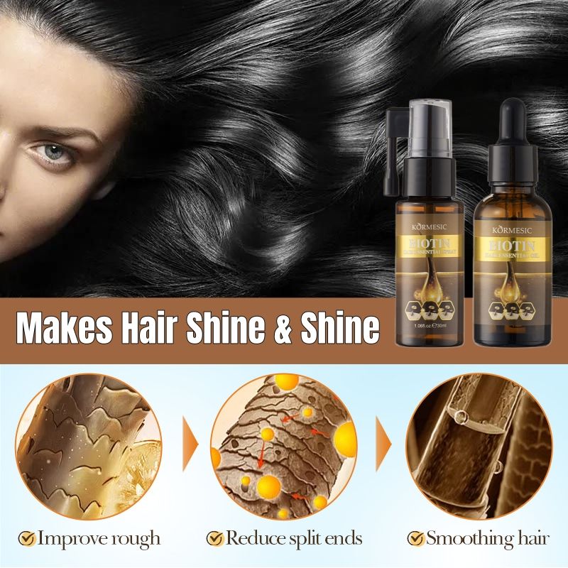 KORMESIC 2-in-1 Biotin Hair Essential Spray Oil Natural Ginger Extract Moisturizing Hair Deep Nourishing Hair Adds Shine Biotin Leave-In Treatment Repair Hair Damage Smooth Frizz Detangle Heat Protect