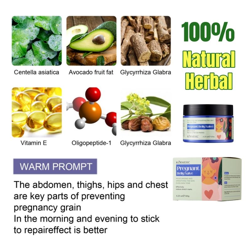 KORMESIC 100% Natural Herbal Stretch Mark Cream Reduces Stretch Marks Safe Mom Pregnancy Belly Cream Anti-Wrinkle Moisturizing Whitening Firms Skin Cell Regeneration Reduce Wrinkles Firm Wrinkled Skin