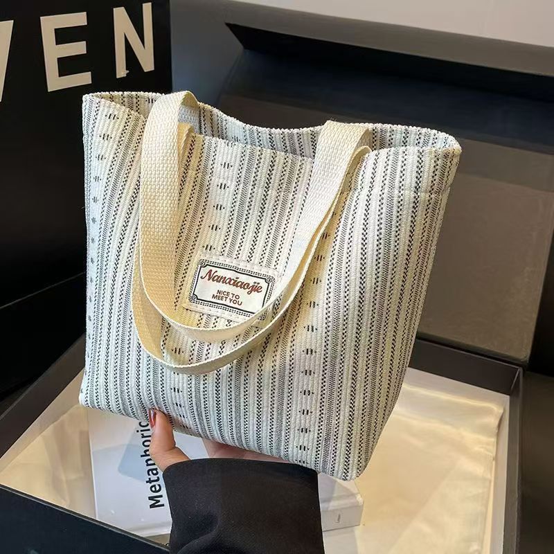 Japanese-Style Canvas Bag With Fashionable Stripes - Crossbody Shoulder Bag For Women Suitable For School Use Tote Backpack For Commuting - Top Quality Nationwide