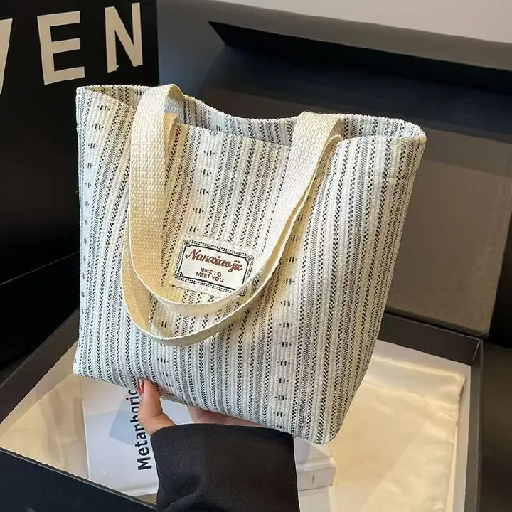 Japanese-Style Canvas Bag With Fashionable Stripes - Crossbody Shoulder Bag For Women Suitable For School Use Tote Backpack For Commuting - Top Quality Nationwide