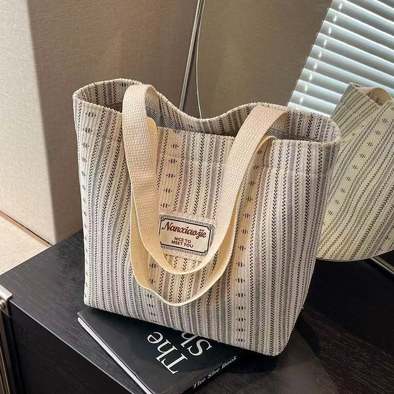 Japanese-Style Canvas Bag With Fashionable Stripes - Crossbody Shoulder Bag For Women Suitable For School Use Tote Backpack For Commuting - Top Quality Nationwide
