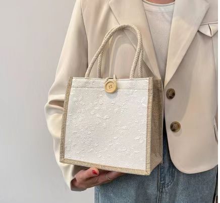 Handbag - Linen Bag - Hand-Held Lunch Box Bag - Lunch Bag For Women's Online Influencers - Daily Work Bag - Top Quality Across The Internet