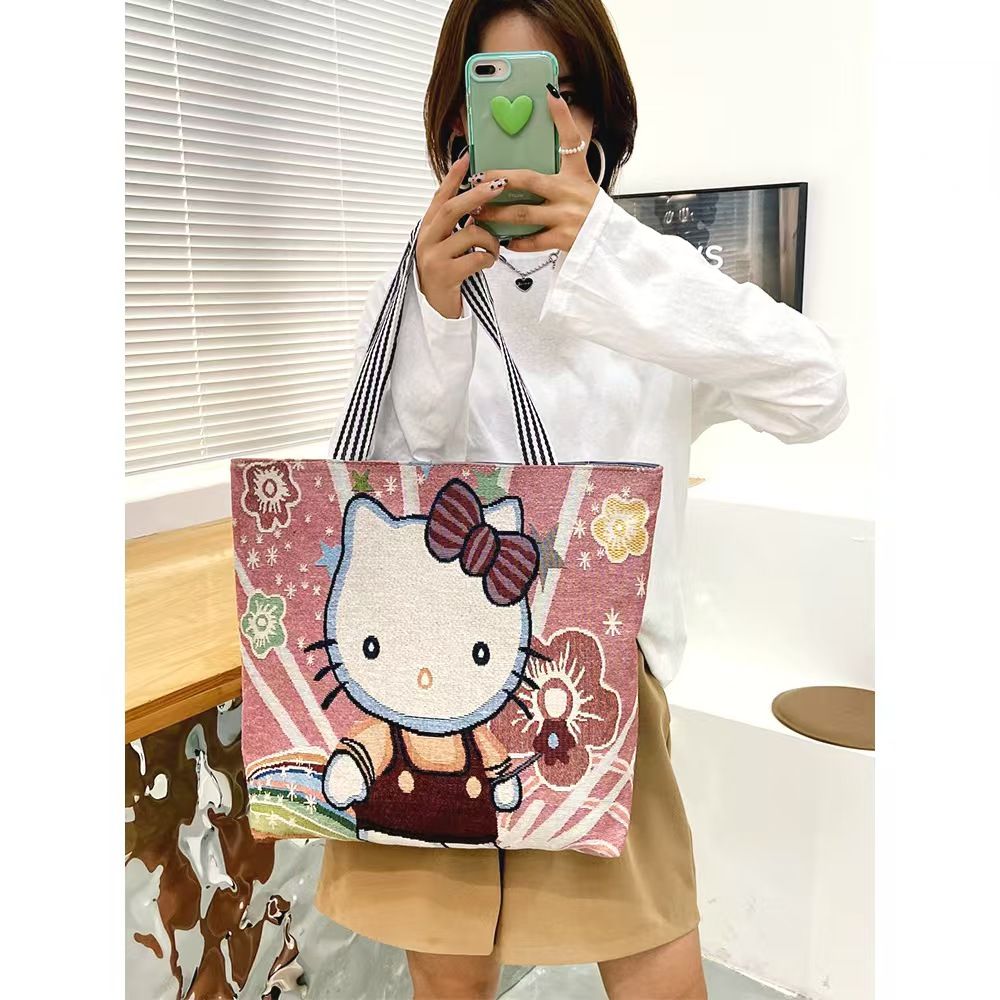 Knitted Shoulder Bag For Casual Office Use Tote Bag Handbag Satchel Canvas Bag Cartoon Embroidered Bag - Top Quality Across The Entire Network Is The Best.