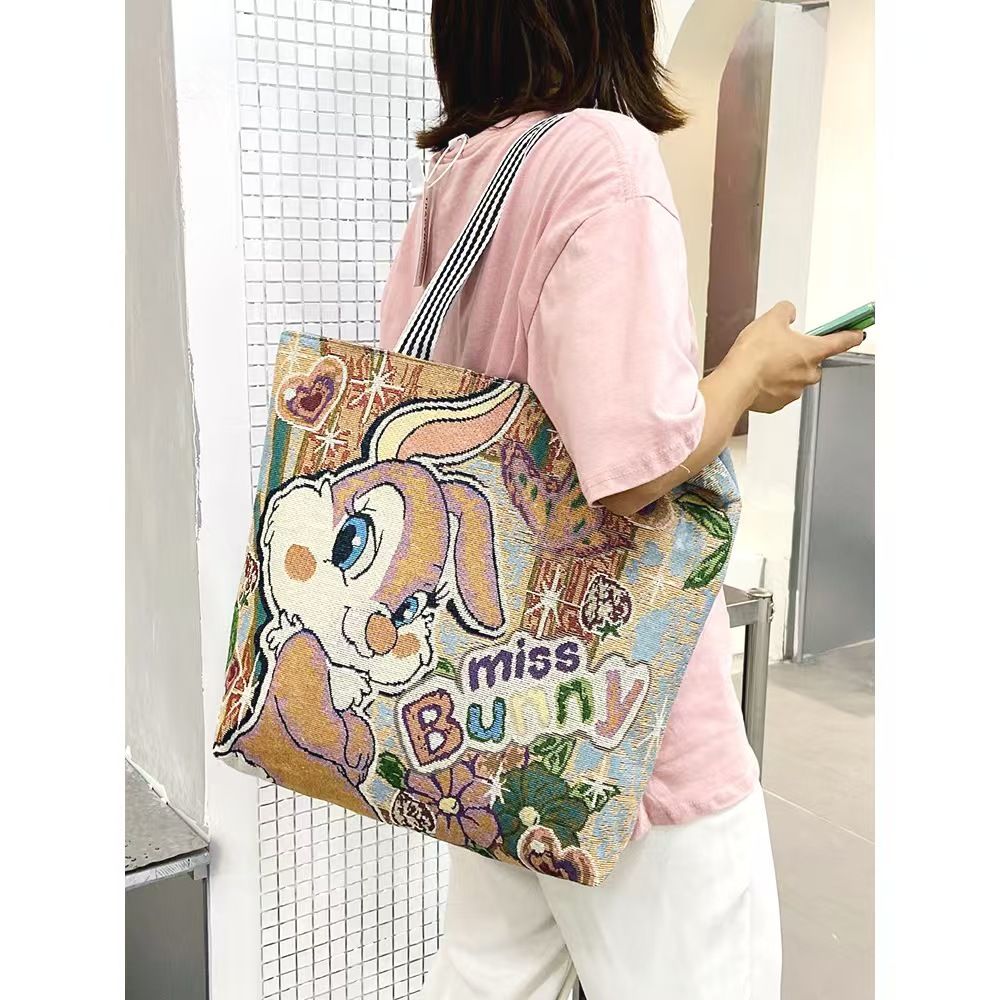 Knitted Shoulder Bag For Casual Office Use Tote Bag Handbag Satchel Canvas Bag Cartoon Embroidered Bag - Top Quality Across The Entire Network Is The Best.