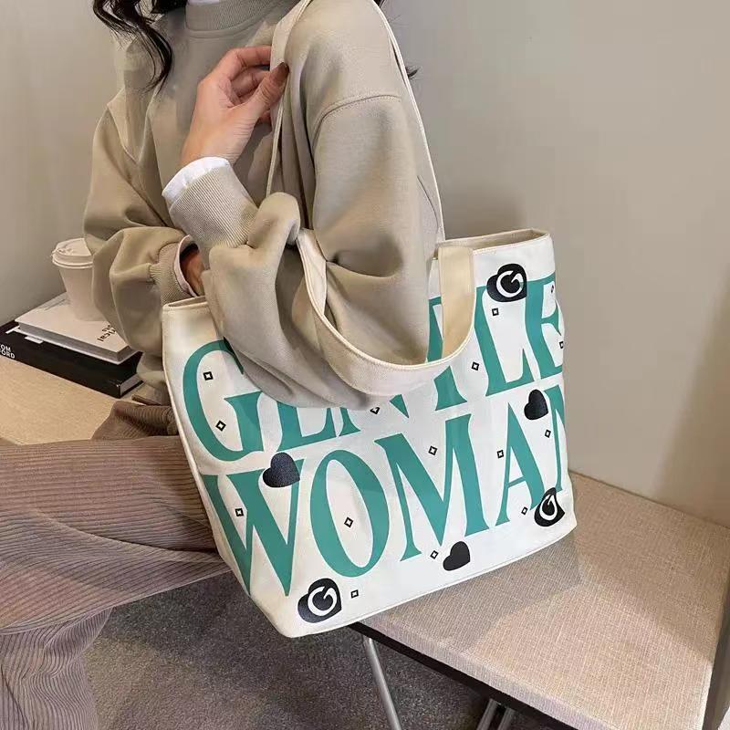 New Style Letter-Shaped Fashionable And Versatile Large Capacity Handbag For Girls - School Tote Bag Canvas Bag Large Capacity Bag