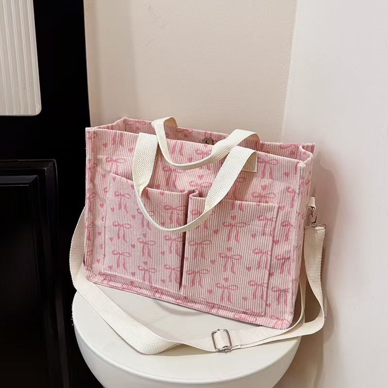 New Sweet And Fashionable Large-Capacity Bow-Shaped Canvas Tote Bag Backpack For Going Out Commuting Attending Classes Single-Shoulder Bag Gift For Friends