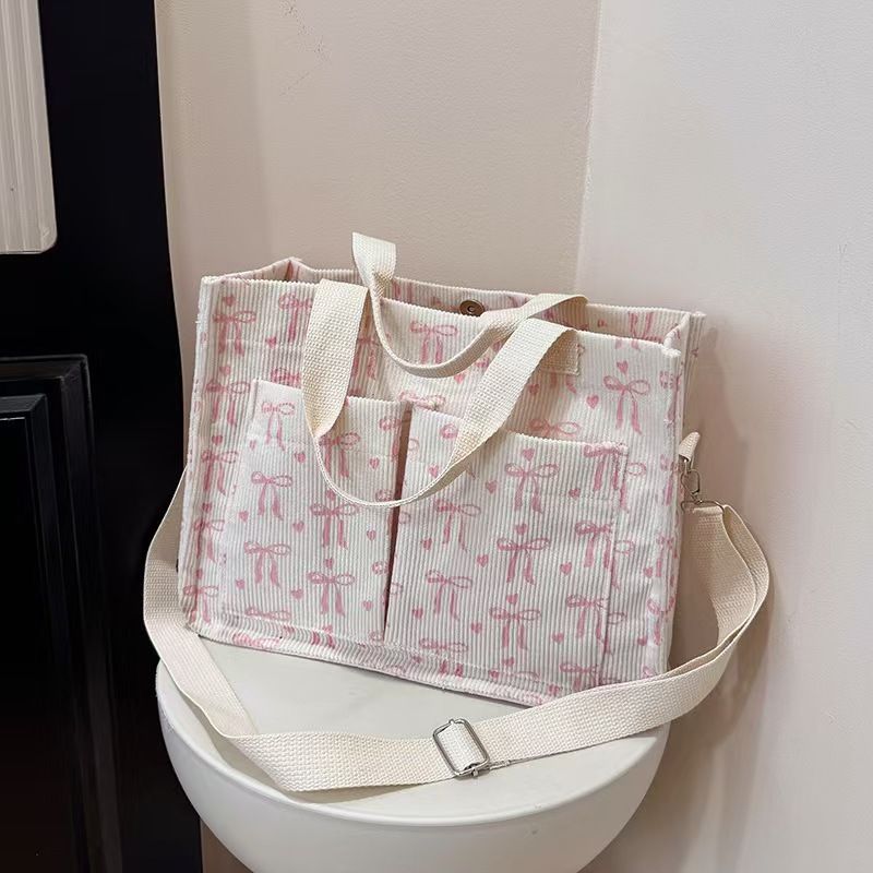 New Sweet And Fashionable Large-Capacity Bow-Shaped Canvas Tote Bag Backpack For Going Out Commuting Attending Classes Single-Shoulder Bag Gift For Friends