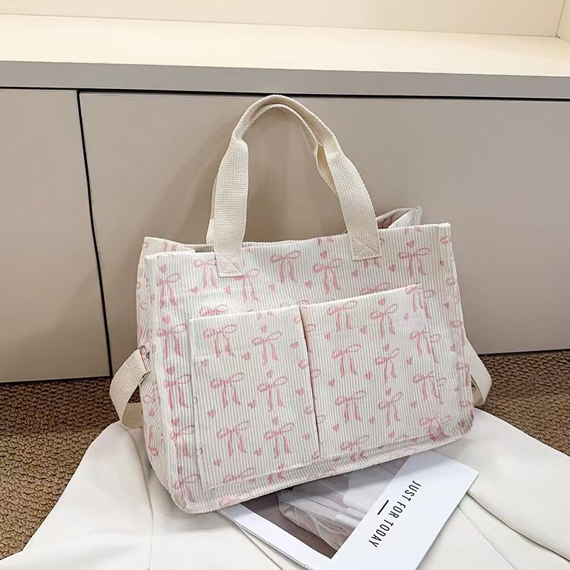 New Sweet And Fashionable Large-Capacity Bow-Shaped Canvas Tote Bag Backpack For Going Out Commuting Attending Classes Single-Shoulder Bag Gift For Friends
