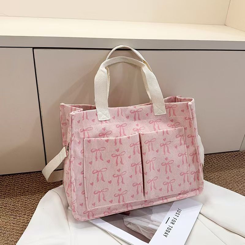 New Sweet And Fashionable Large-Capacity Bow-Shaped Canvas Tote Bag Backpack For Going Out Commuting Attending Classes Single-Shoulder Bag Gift For Friends
