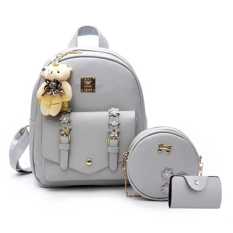 Korean Version PU Leather College-Style Double-Shoulder Mother-And-Daughter Three-Piece Backpack For Ladies New Color Women's School Bag