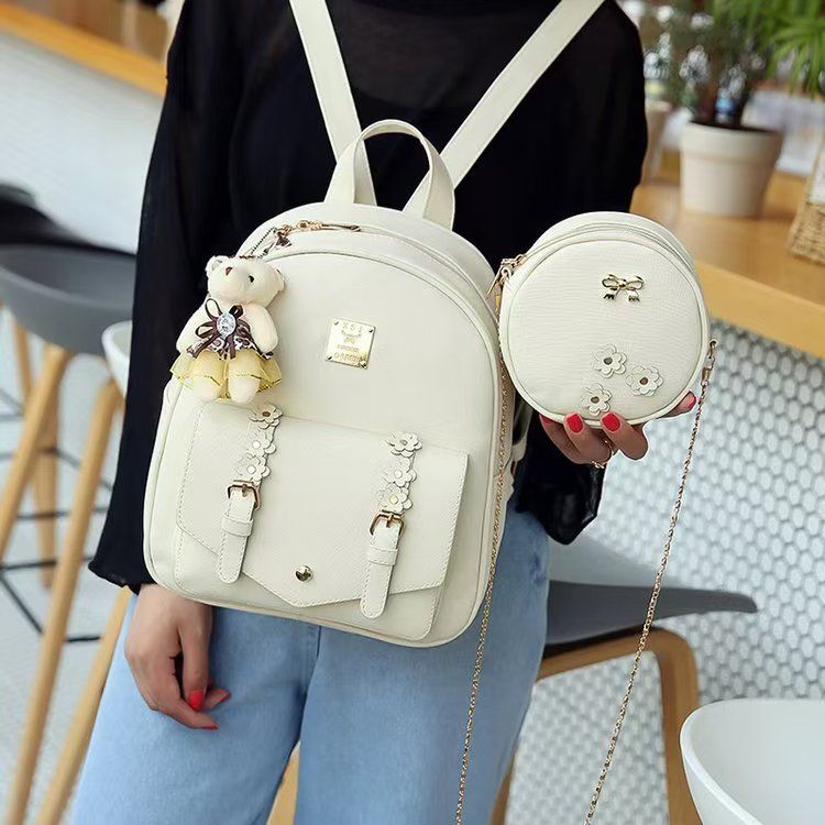 Korean Version PU Leather College-Style Double-Shoulder Mother-And-Daughter Three-Piece Backpack For Ladies New Color Women's School Bag