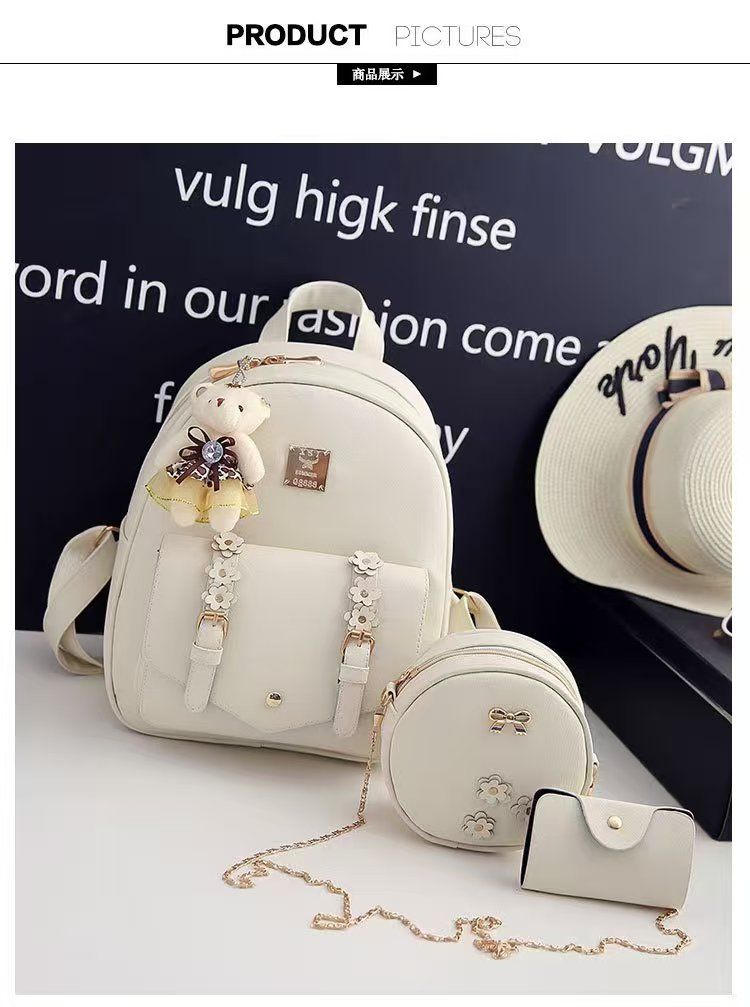 Korean Version PU Leather College-Style Double-Shoulder Mother-And-Daughter Three-Piece Backpack For Ladies New Color Women's School Bag