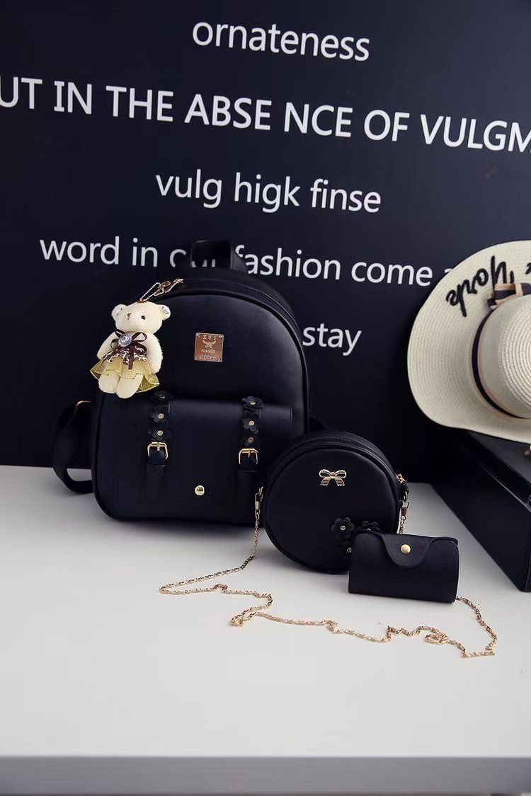 Korean Version PU Leather College-Style Double-Shoulder Mother-And-Daughter Three-Piece Backpack For Ladies New Color Women's School Bag