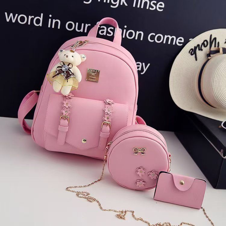 Korean Version PU Leather College-Style Double-Shoulder Mother-And-Daughter Three-Piece Backpack For Ladies New Color Women's School Bag